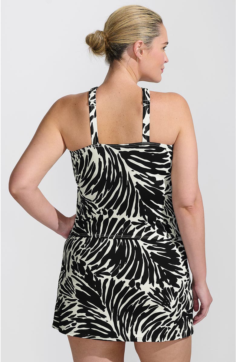 Lands' End Plus Size Criss Cross Halter Tankini Top, Alternate, color, Black/Egret White Leaf Scroll