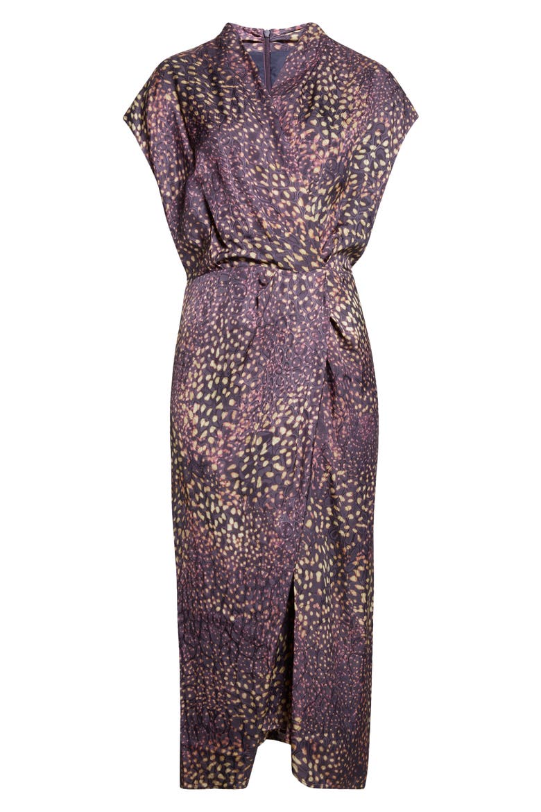 Dilian Orchid Spots Faux Wrap Crepe Dress, Alternate, color, AUBER