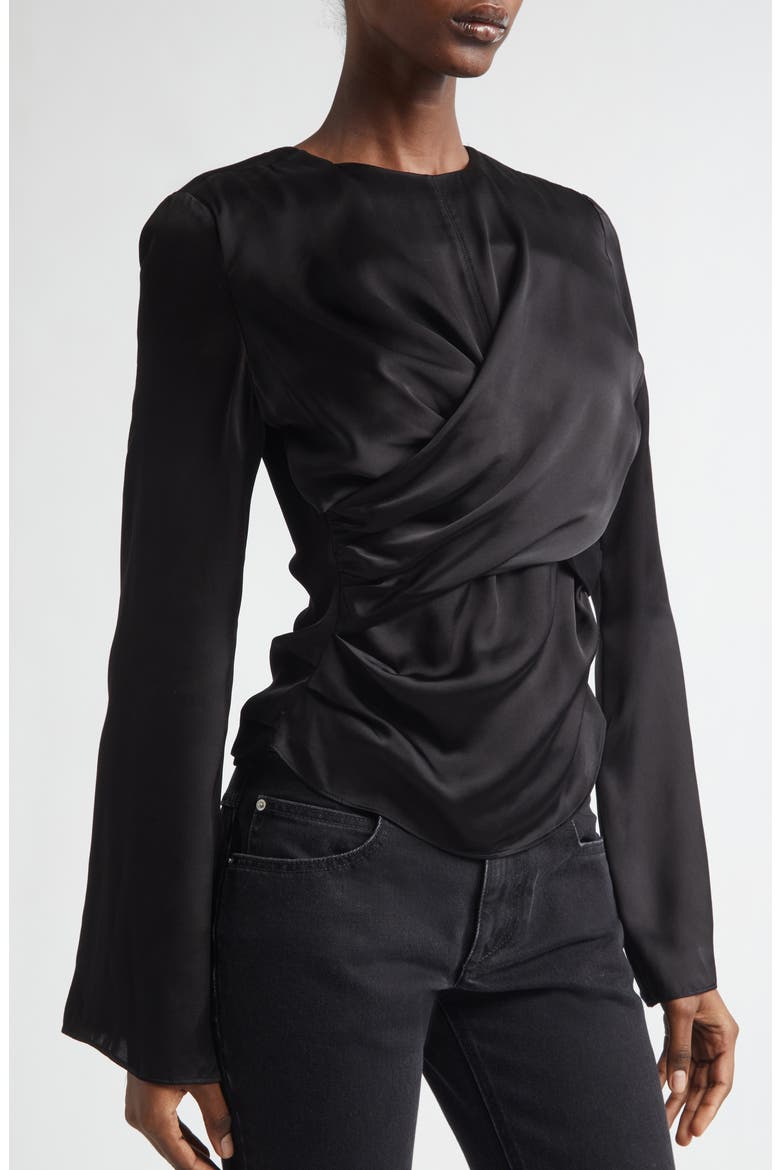 Neame Draped Bell Sleeve Top, Alternate, color, BLACK