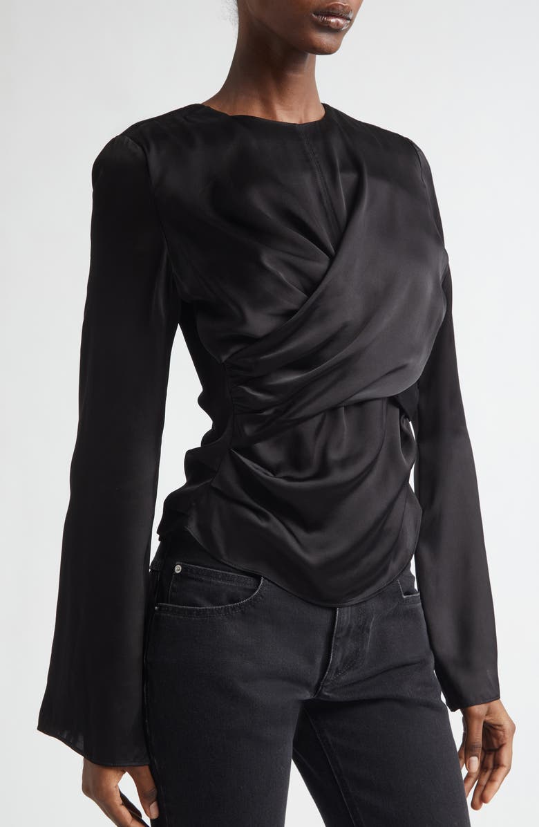 Isabel Marant Neame Draped Bell Sleeve Top, Alternate, color, Black