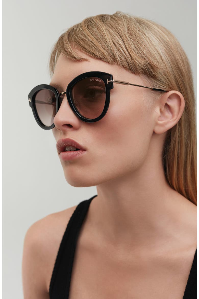 Mia 55mm Cat Eye Sunglasses, Alternate, color, BLACK ACETATE/ ROSE GOLD