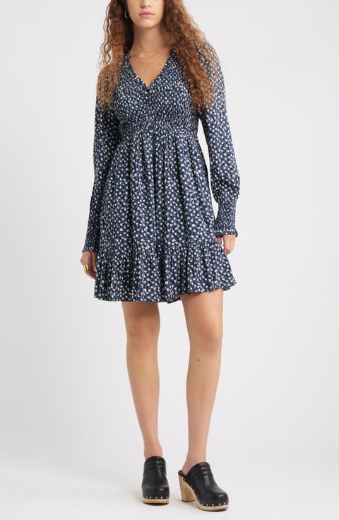 Long Sleeve Smocked Bodice Dress