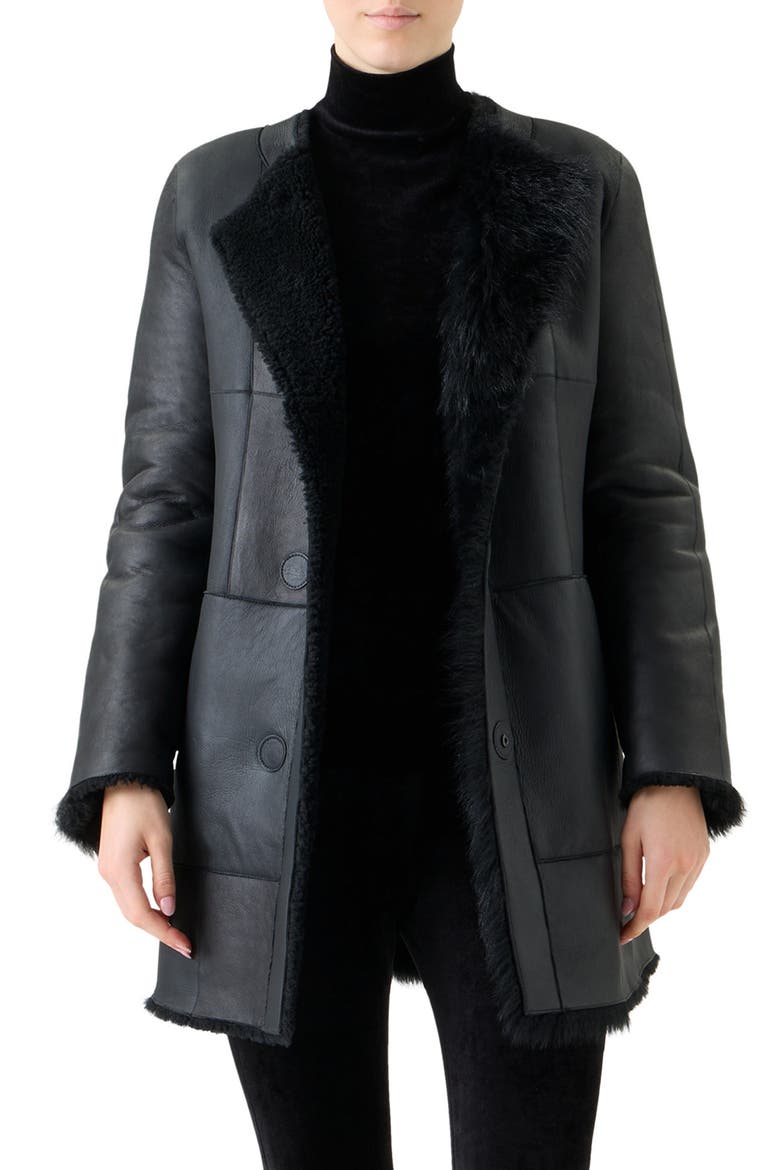Genuine Shearling Coat, Alternate, color, BLACK
