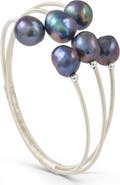 SAACHI Black Freshwater Pearl Wire Cuff Bracelet
