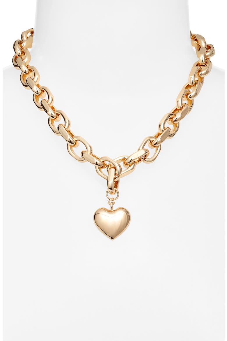 Puffy Heart Pendant Chain Necklace, Alternate, color, GOLD