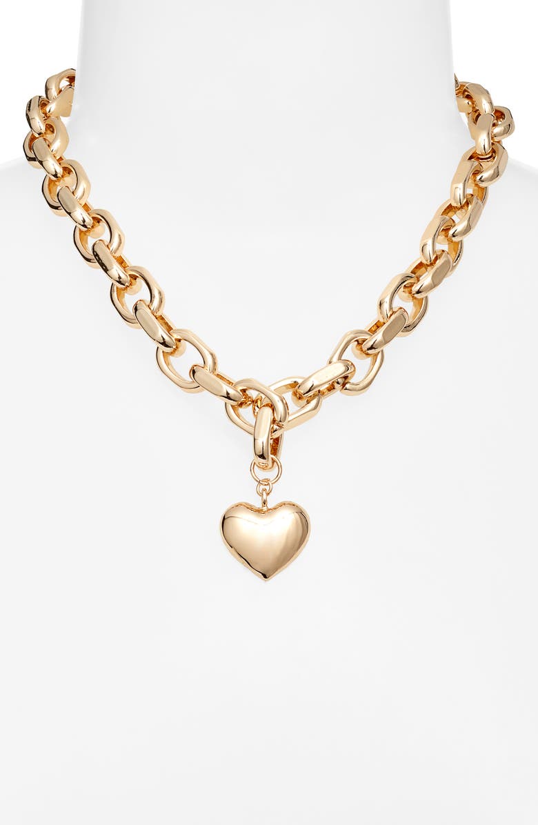 Open Edit Puffy Heart Pendant Chain Necklace, Alternate, color, Gold