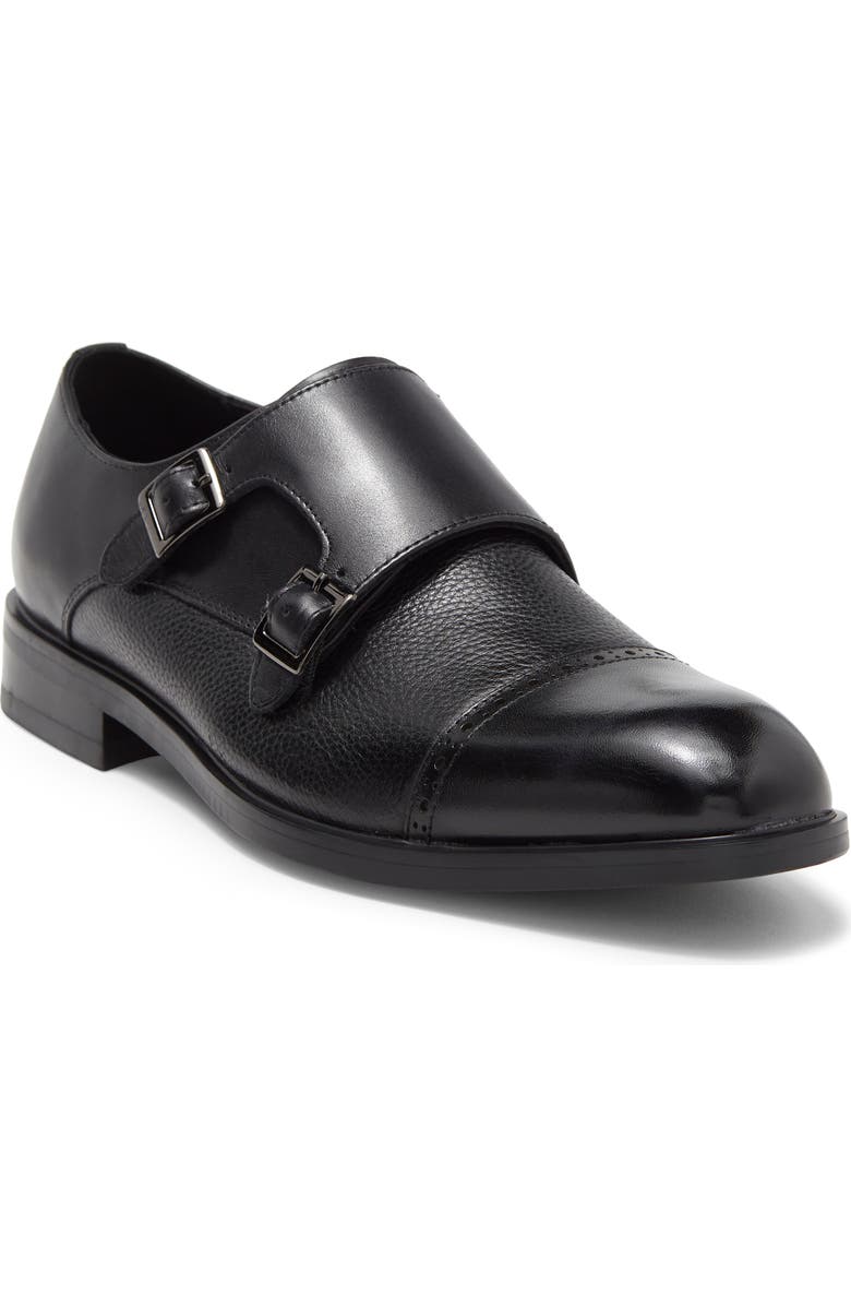 NORDSTROM RACK Watson Double Monk Cap Toe Leather Shoe, Main, color, Black