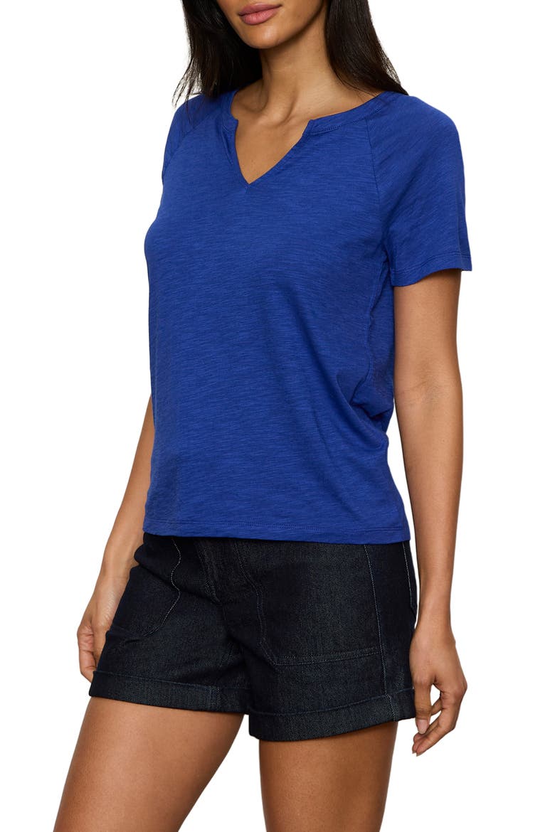 Notch V-Neck Cotton Blend T-Shirt, Alternate, color, LUMINOUS BLUE