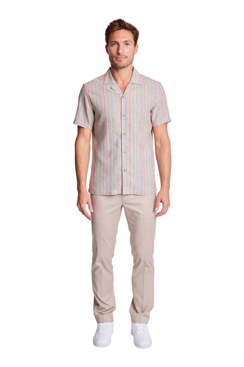Stripe Linen Blend Camp Shirt, Alternate, color, OCEAN CORAL STRIPE