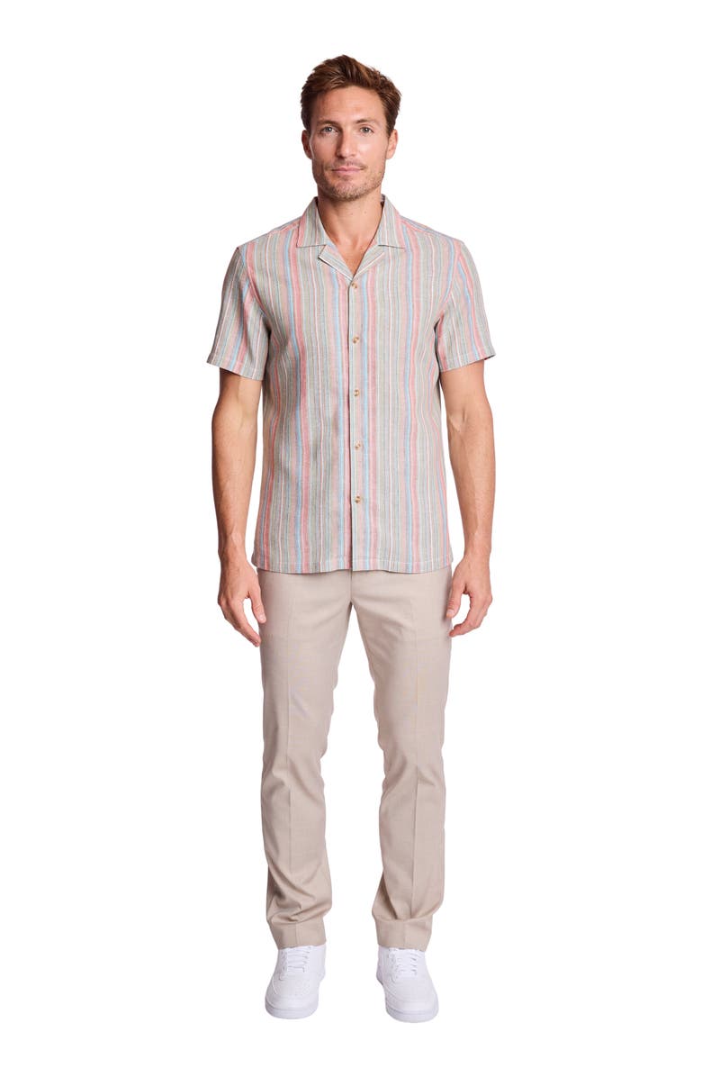PAISLEY & GRAY Stripe Linen Blend Camp Shirt, Alternate, color, Ocean Coral Stripe