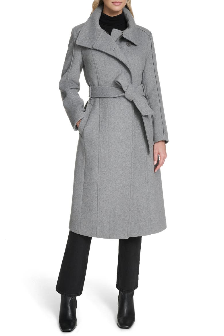 Slick Asymmetric Zip Wool Blend Coat, Main, color, MEDIUM GREY