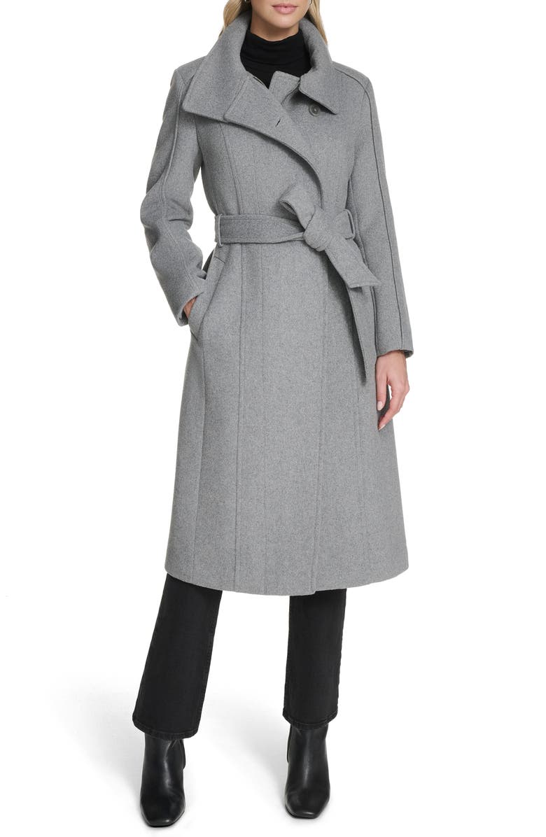 Cole Haan Slick Asymmetric Zip Wool Blend Coat, Main, color, Medium Grey