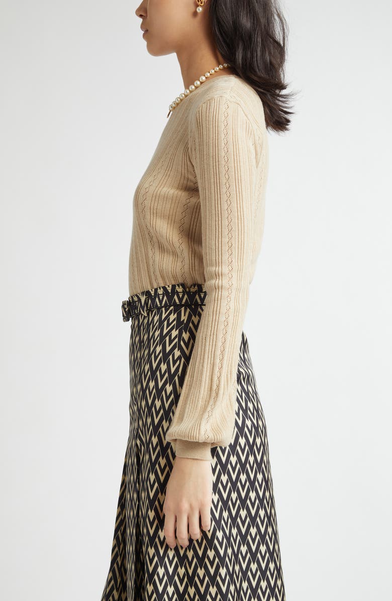 Valentino Garavani Pointelle Knit Virgin Wool Sweater, Alternate, color, 