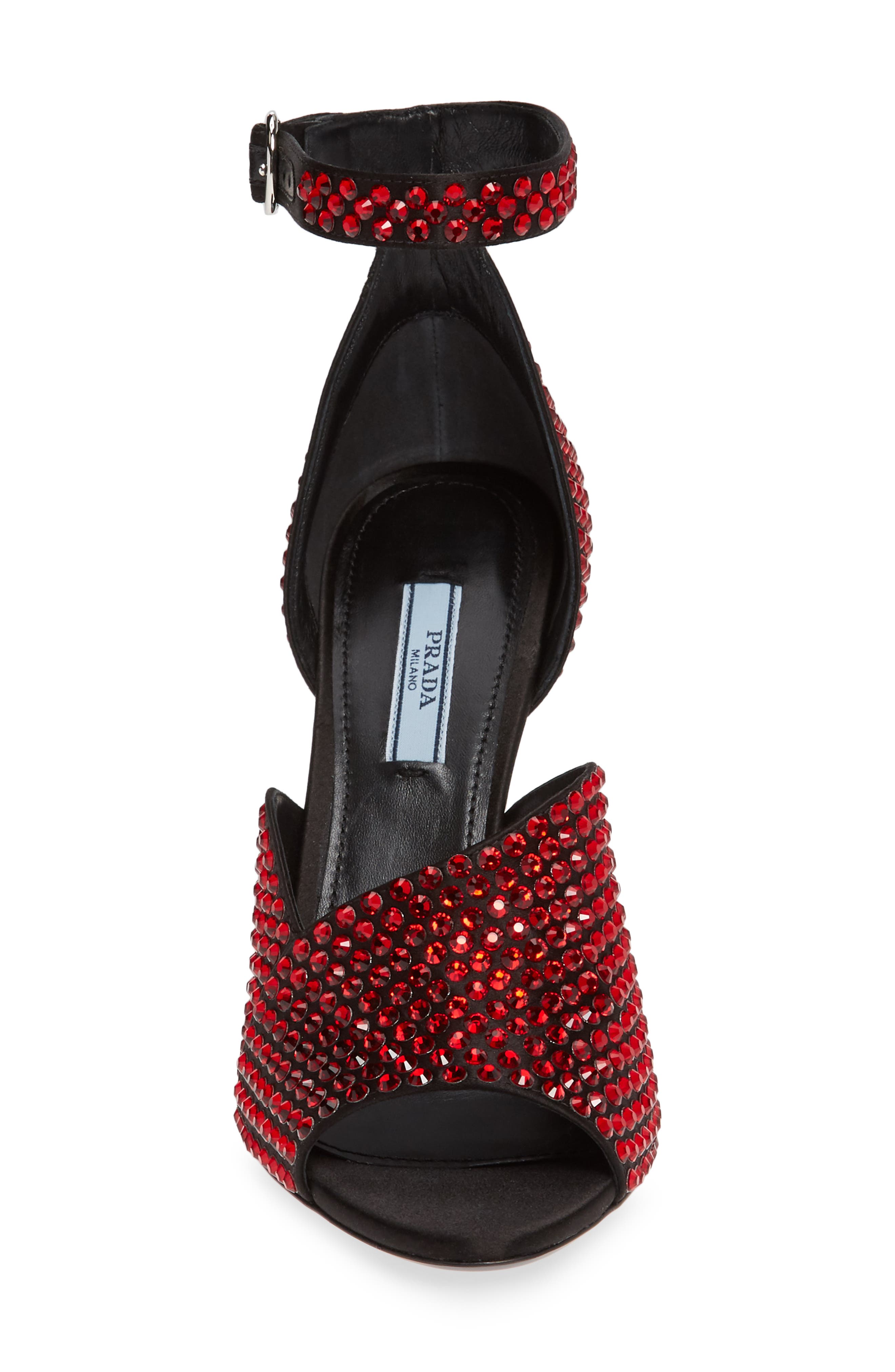 Prada Crystal Ankle Strap Peep Toe Pump, Alternate, color, 