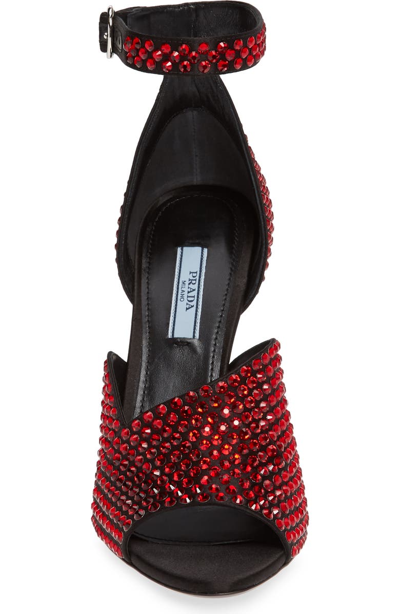Prada Crystal Ankle Strap Peep Toe Pump, Alternate, color,