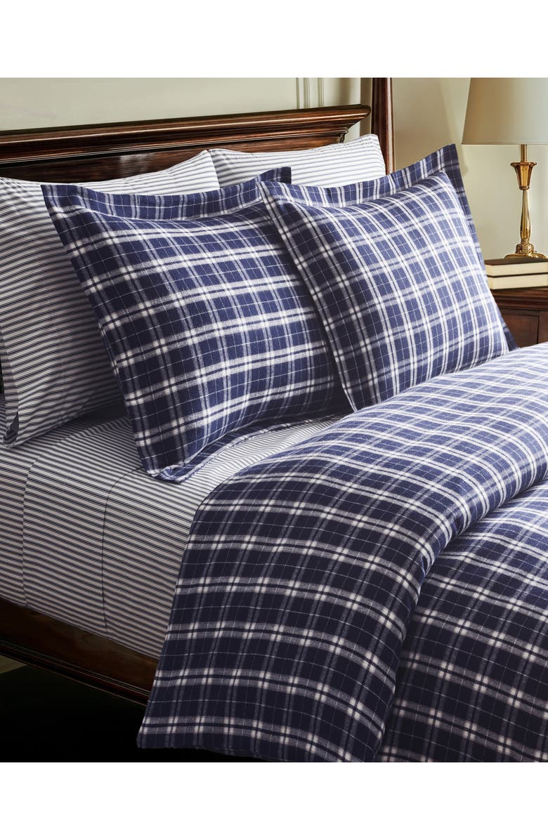 Petite Plume Oxford Tartan Cotton Flannel Duvet Cover, Alternate, color, Navy