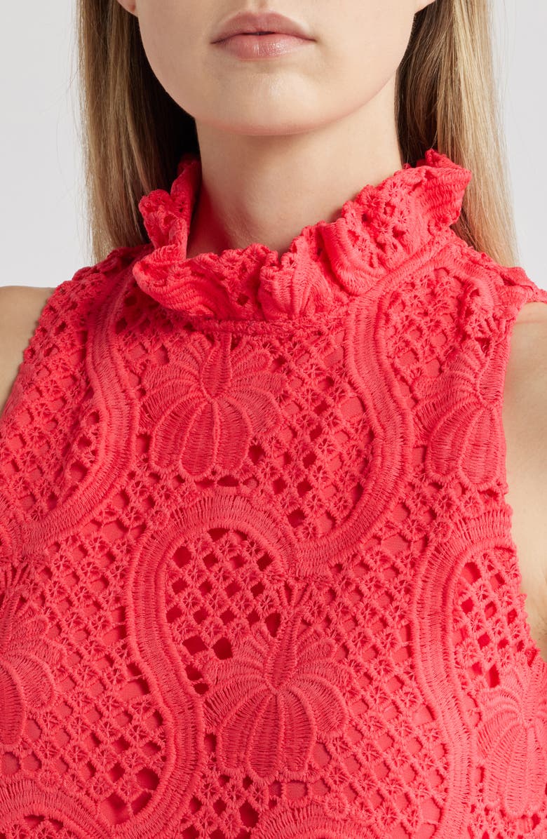 Anne Klein Ruffle Sleeveless Lace Overlay Shift Dress, Alternate, color, 