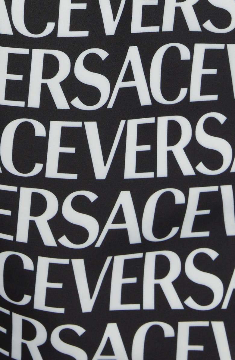 Versace Logo Print Swim Trunks, Alternate, color,
