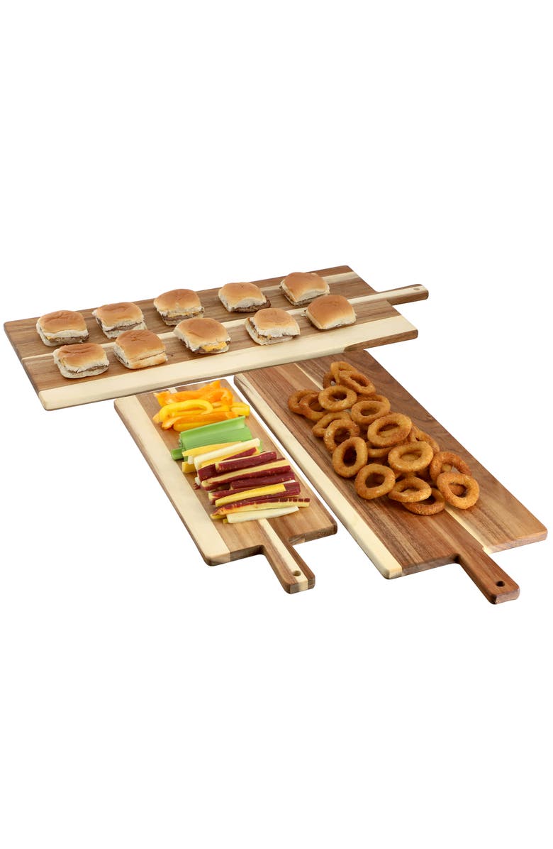 Megachef 3 Piece Acacia Wood Charcuterie Cheese Board Set with Handles, Main, color, Acacia