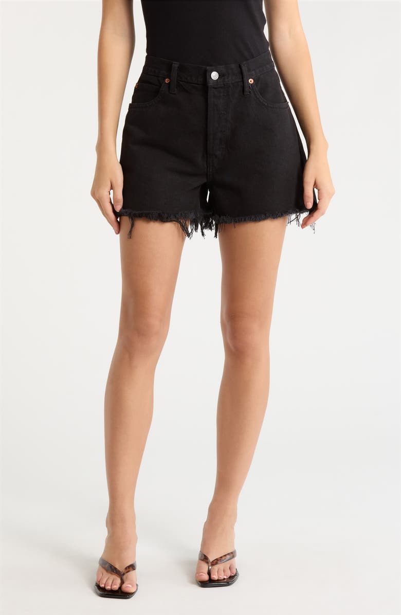 Re/Done The Breezy Frayed Hem Denim Shorts, Main, color, Washedblack