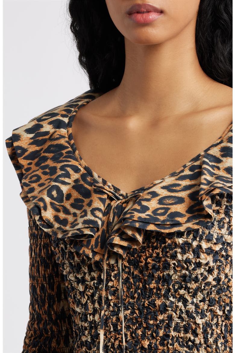 Harper Smocked Long Sleeve Midi Dress, Alternate, color, LEOPARD