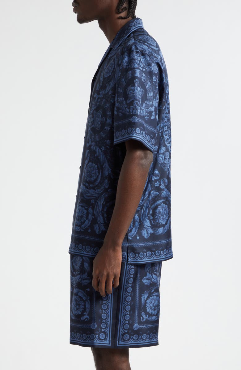 Versace Barocco Print Silk Button-Up Shirt, Alternate, color,