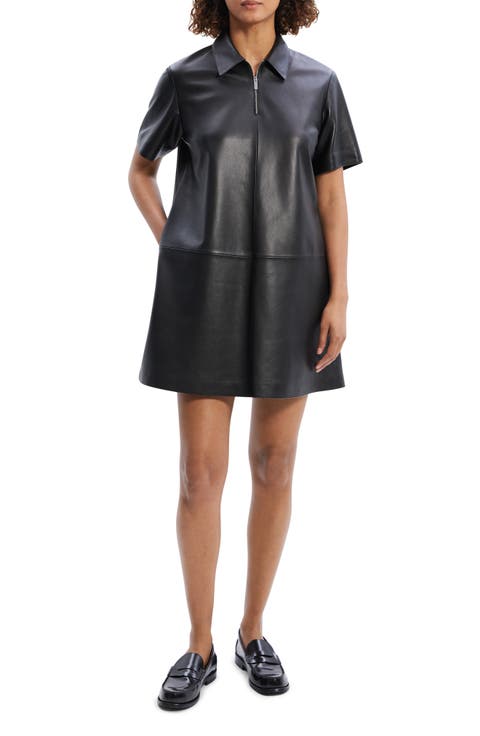 Half Zip Leather Shirtdress