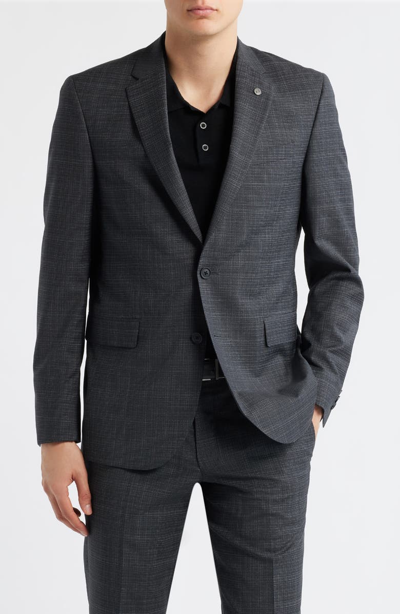 AllSaints Ross Slim Fit Grey Check Slub Cotton & Wool Blend Suit, Alternate, color, Black