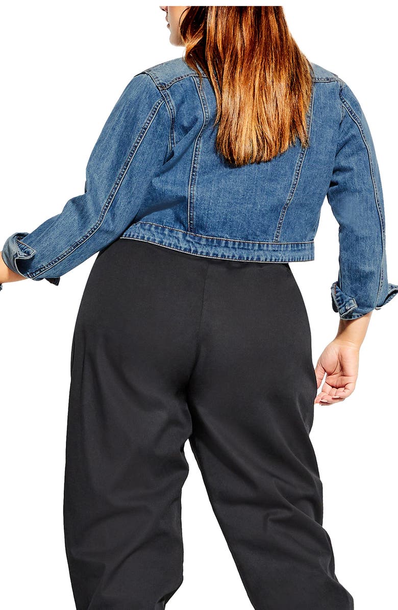 City Chic Crop Denim Jacket, Alternate, color, Denim Mid