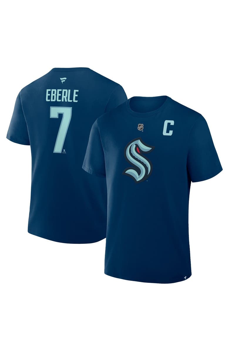 FANATICS Men's Fanatics Jordan Eberle Navy Seattle Kraken Authentic Stack Name & Number T-Shirt, Main, color, Navy