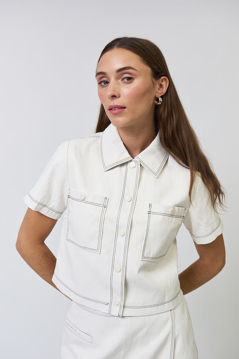 Chelsea Faux Leather Cropped Jacket, Main, color, BONE