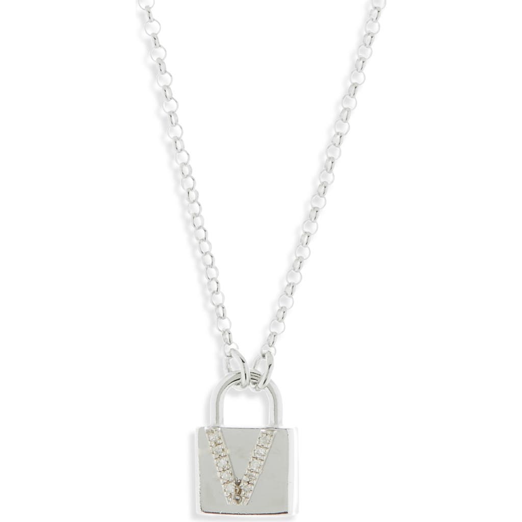 Meshmerise Diamond Padlock Initial Pendant Necklace In Silver