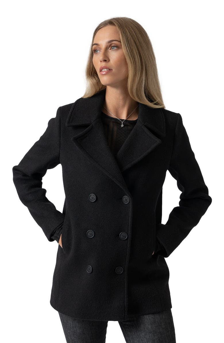 Saint + Sofia Quinn Pea Coat, Alternate, color, Black