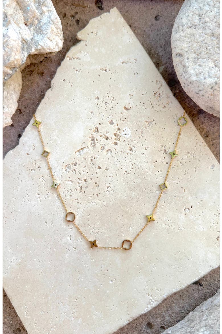 18K Gold Plated Clover Station Necklace, Alternate, color, GOLD