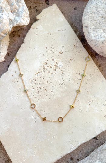 18K Gold Plated Clover Station Necklace