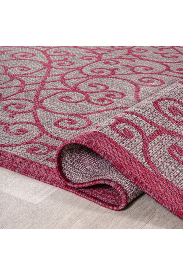 Madrid Vintage Filigree Textured Weave Indoor/Outdoor Round Area Rug, Alternate, color, Light Gray/Fuchsia