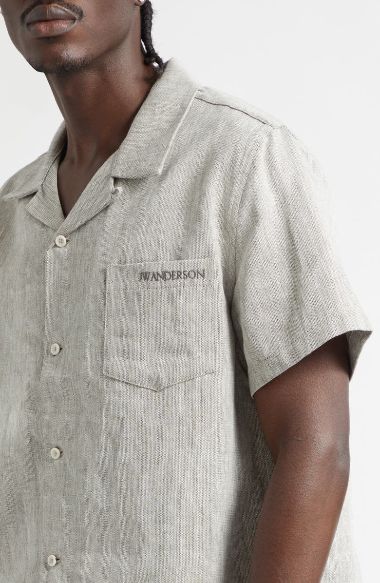 JW Anderson x Guinness Jacquard Linen & Cotton Camp Shirt, Alternate, color, Clay