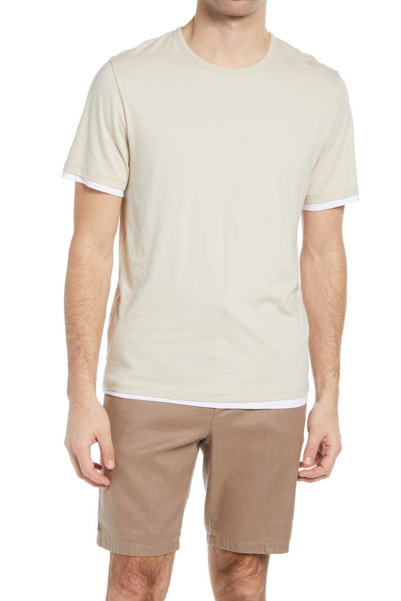 Slim Fit Double Layer Crewneck T-Shirt, Main, color, DESERT SAND/ OPTIC WHITE