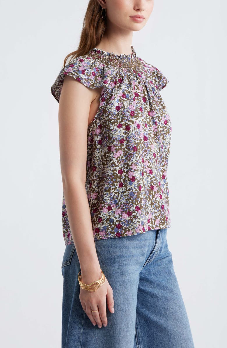 Treasure & Bond Smocked Neck Linen Blend Top, Alternate, color,