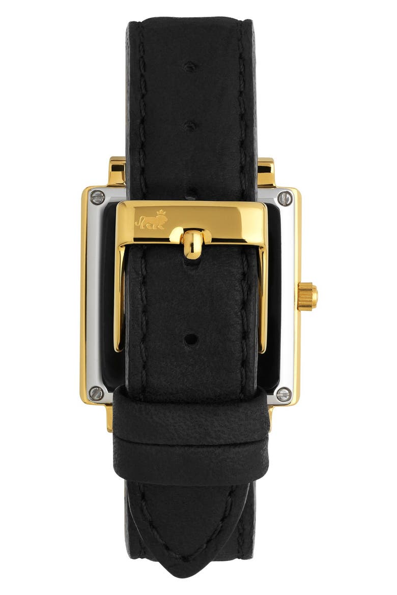 'Norse' Square Leather Strap Watch, 27mm x 34mm, Alternate, color, BLACK/ WHITE/ GOLD