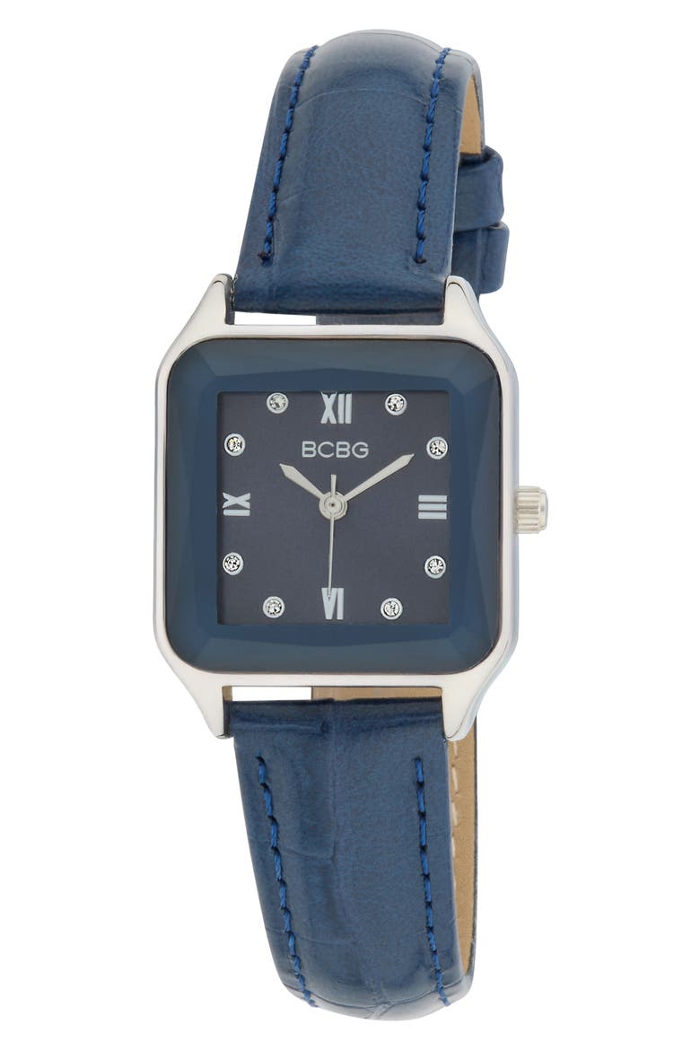 Prism Faux Leather Strap Watch, 27mm, Main, color, BLUE