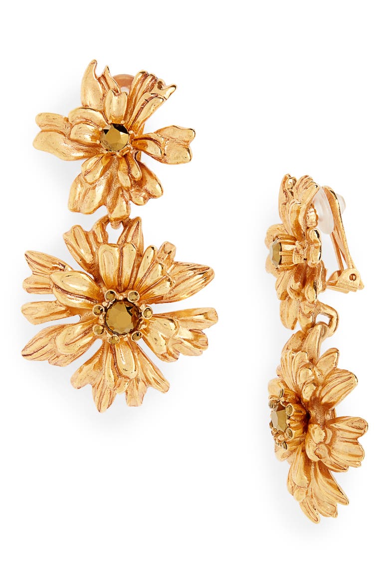 Crystal Flower Drop Earrings, Main, color, GOLD