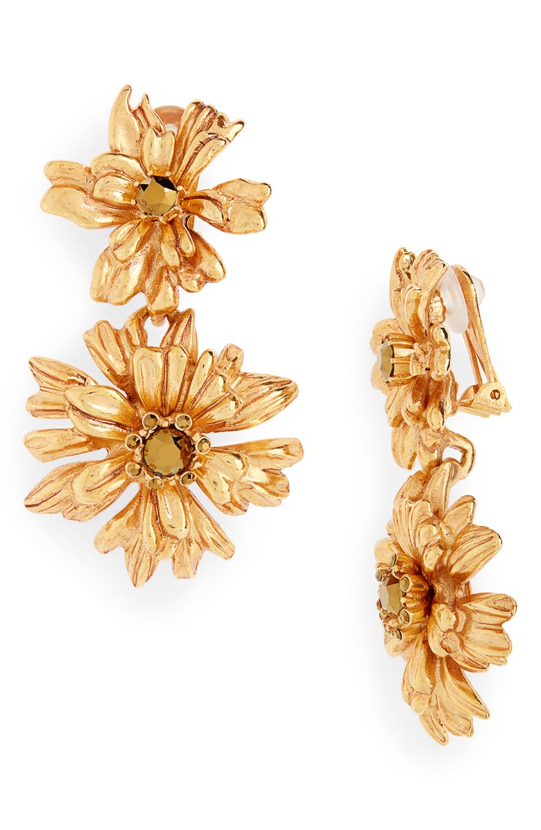 Oscar de la Renta Crystal Flower Drop Earrings, Main, color,