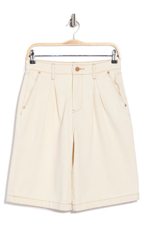 Pleated Front Denim Bermuda Shorts