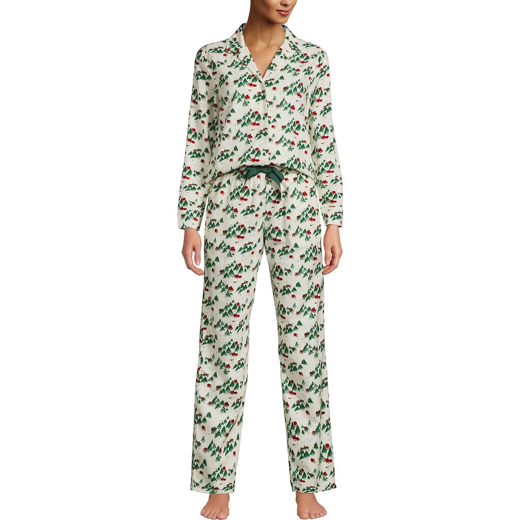 Lands' End Flannel 2 Piece Pajama Set In Green