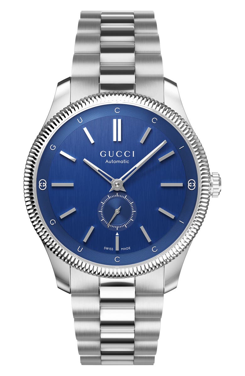 Gucci G-Timeless Automatic Bracelet Watch, 40mm, Alternate, color, Silver/Blue