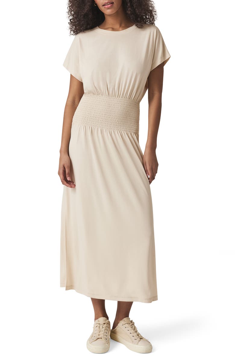 Splendid Giada Smock Waist Sandwash Knit Midi Dress, Main, color, Moonstone