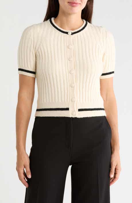 Tipped Ribbed Short Sleeve Cardigan