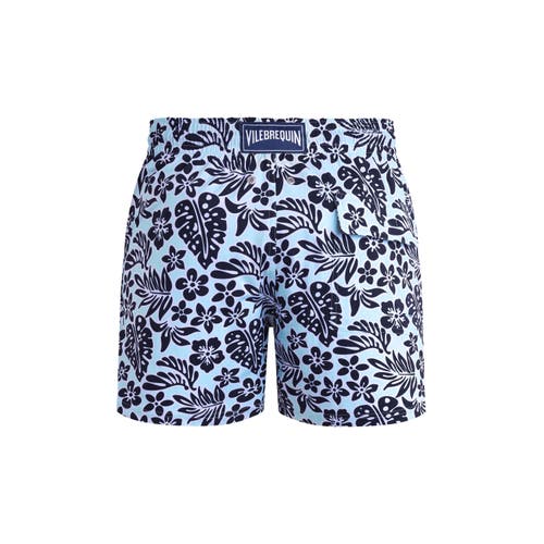Vilebrequin Jungle Leaves Stretch Short Swim Shorts In Pacific