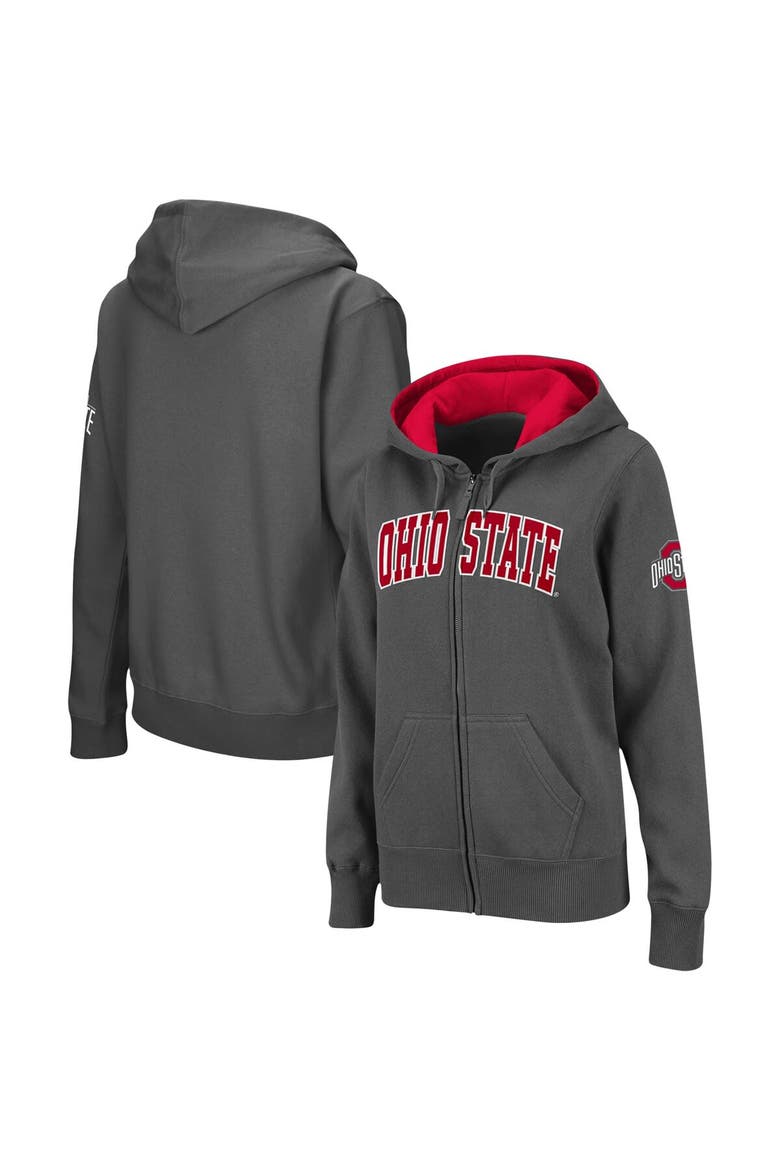 Women's Charcoal Ohio State Buckeyes Arched Name Full-Zip Hoodie, Main, color, Charcoal
